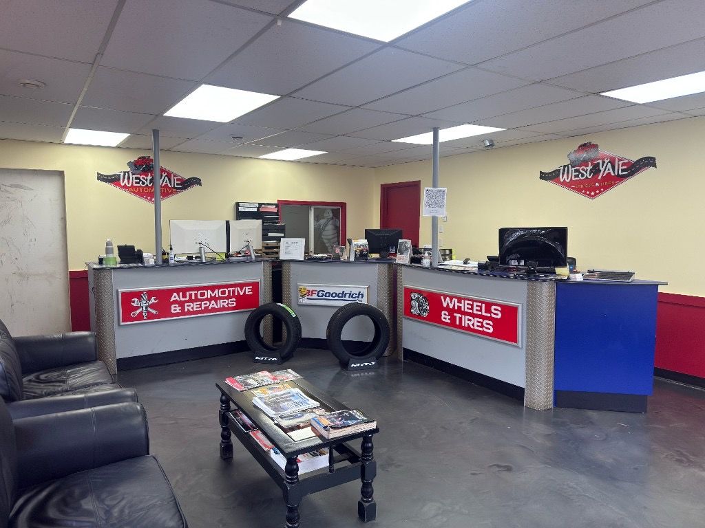 The West Yale front office, with separate Automotive & Repairs and Wheels & Tires counters